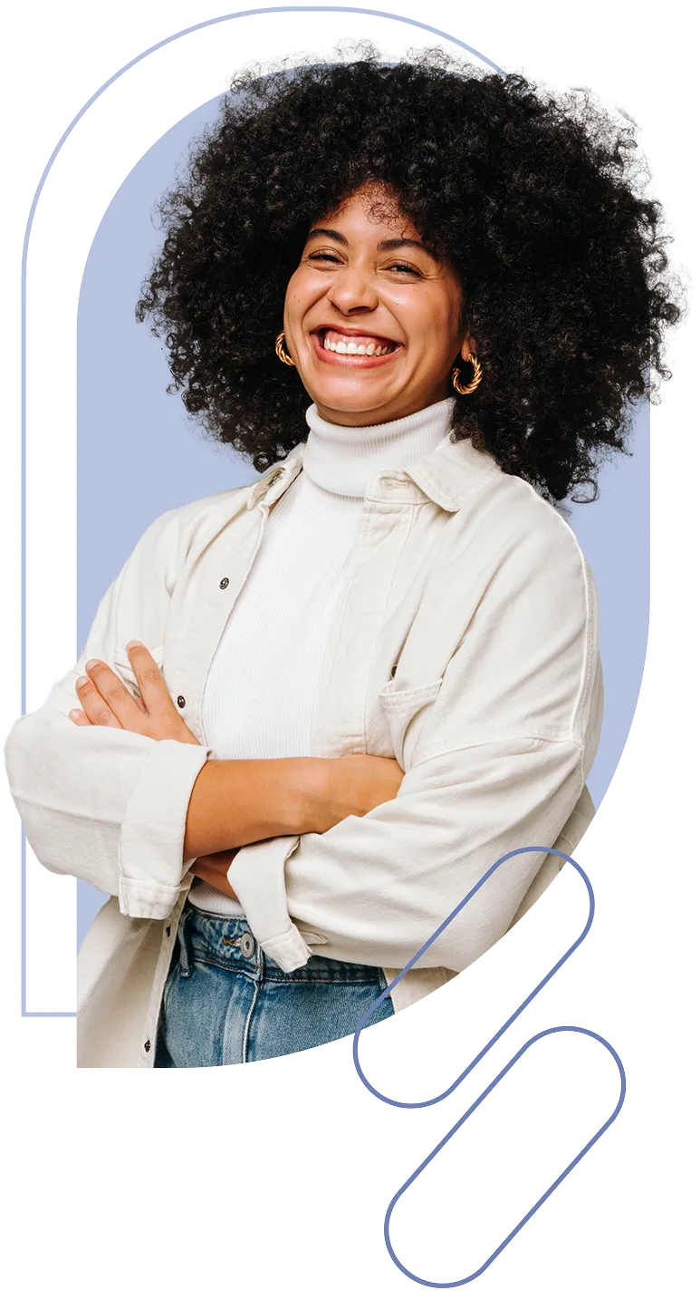 woman wearing white turtle neck smiling