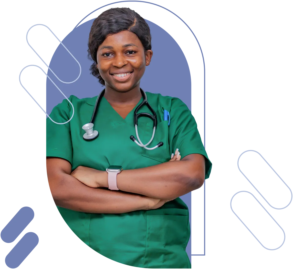 female nurse wearing green scrubs
