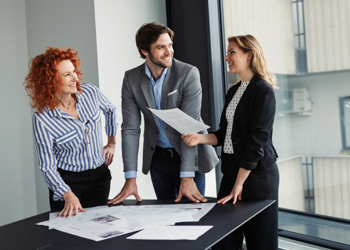 business team reviewing project data