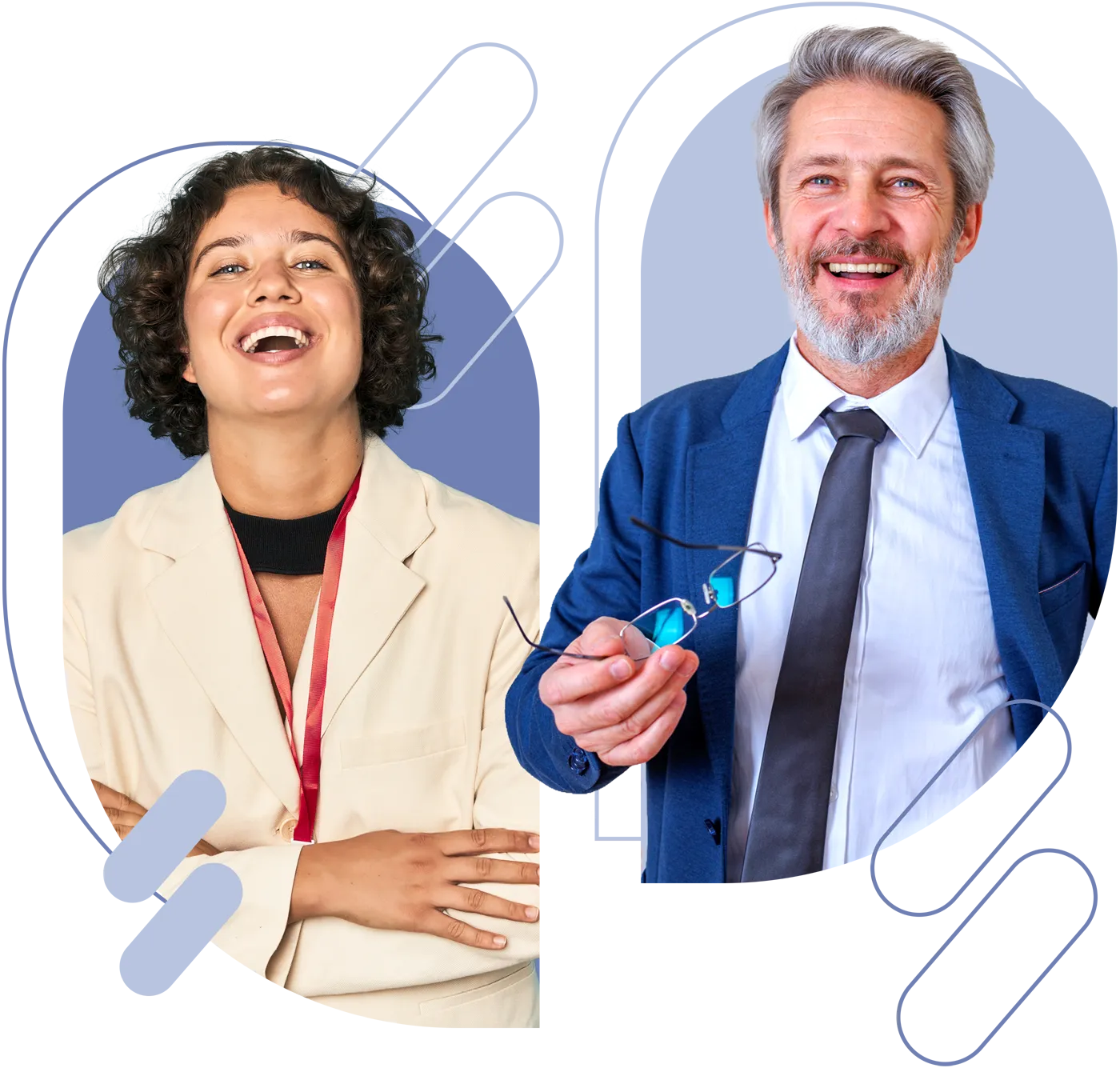professional woman and man smiling