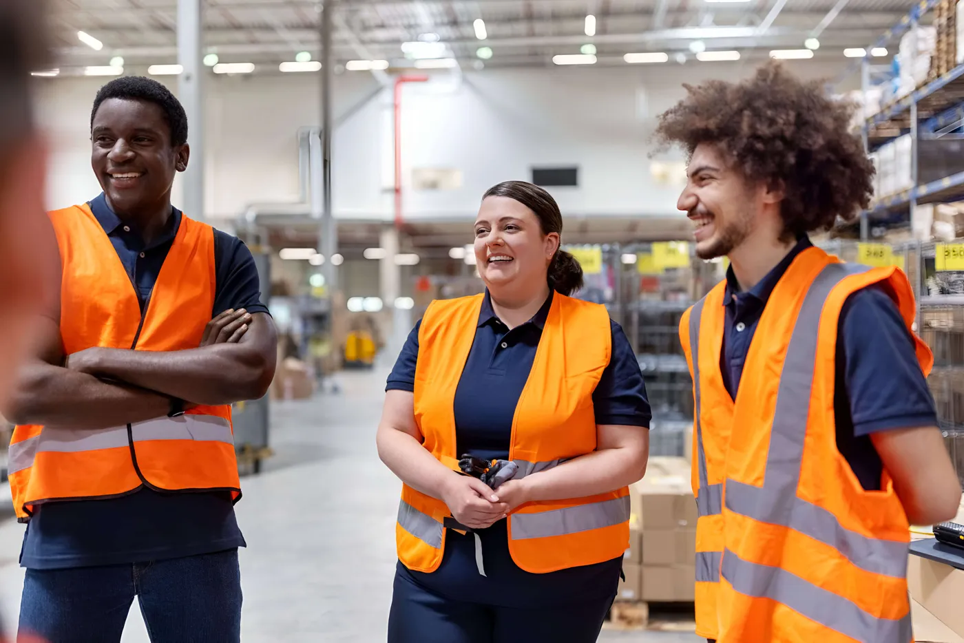smiling warehouse workers