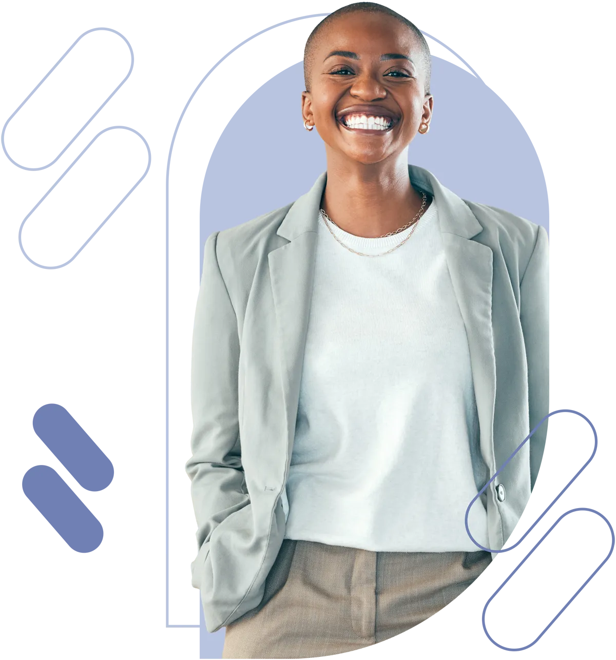 woman wearing gray jacket with white shirt