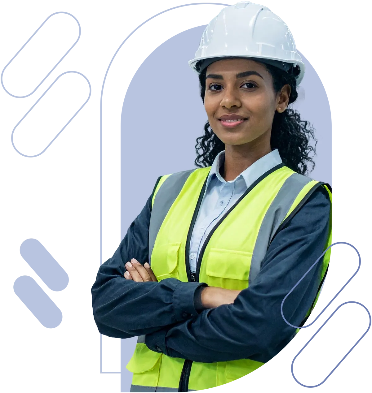 woman wearing green safety vest and hard hat